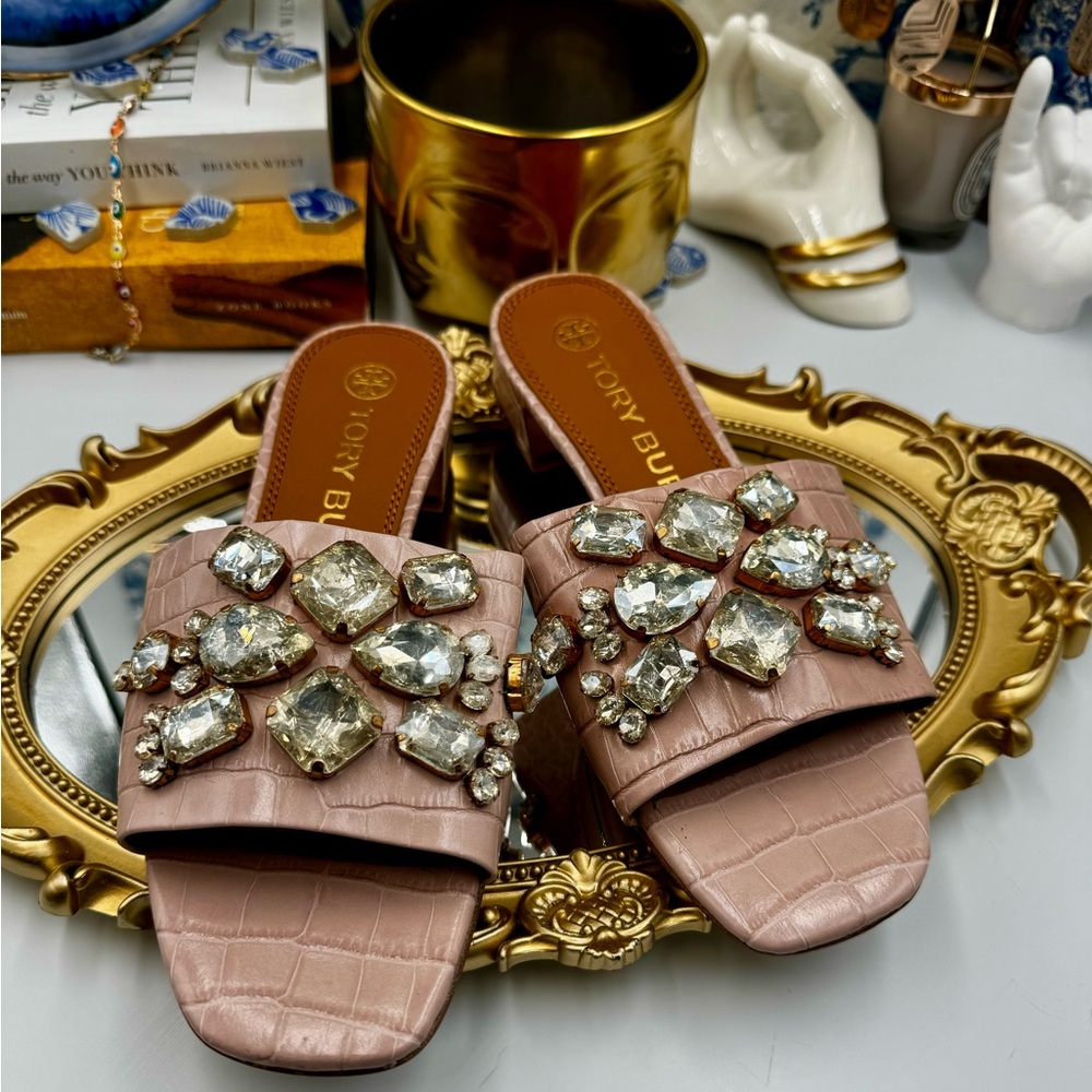 🆕 TORY BURCH 🧿 NWOT Martine 25mm Slides, Pink Croc Embossed Crystal, Sz 6 - Picture 3 of 15